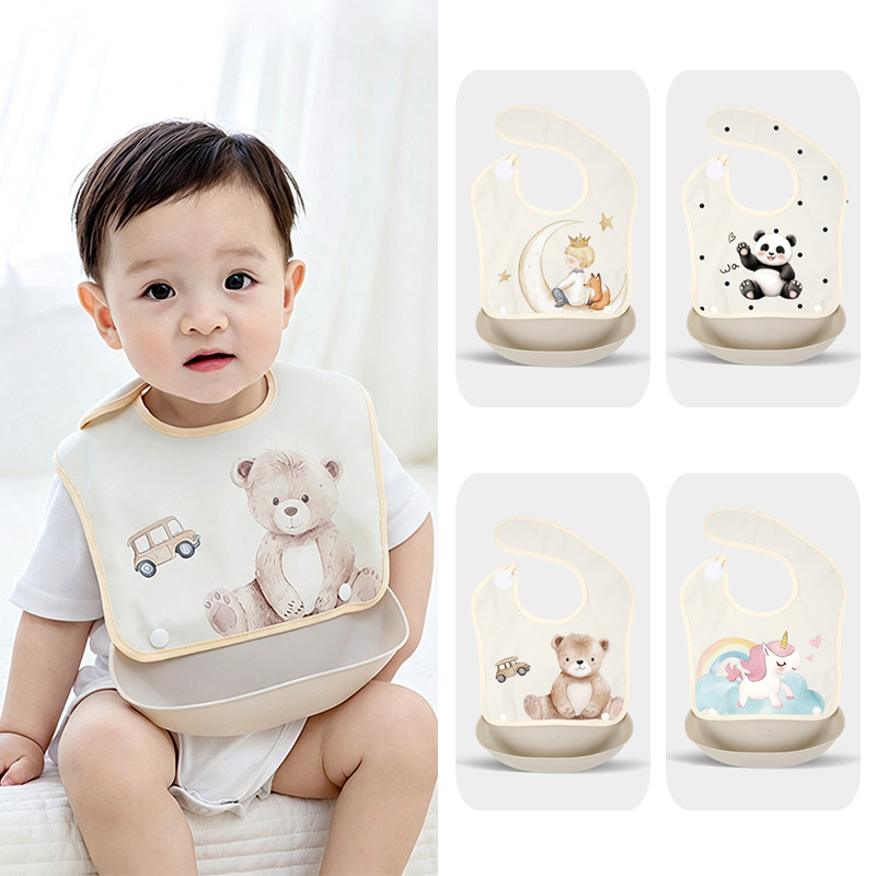 Baby Food Apron - Bebekler İçin Çıkarılabilir Silikon Cepli, Su